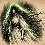 DALL·E 2024-10-16 20.13.33 - A hand-drawn, vintage-style sketch of the mysterious female ghost...jpg